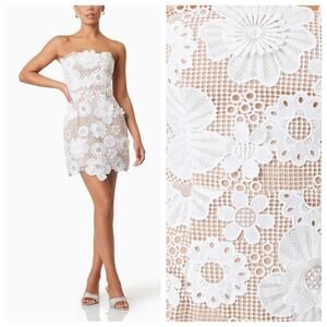 ELLIATT White Floral Lace Mini Spaghetti Strap Strapless Dress Bridal Sz Small